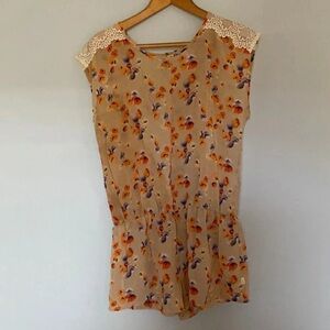 Gilligan & O’Malley Sheer Floral Sleepwear Romper Size Small